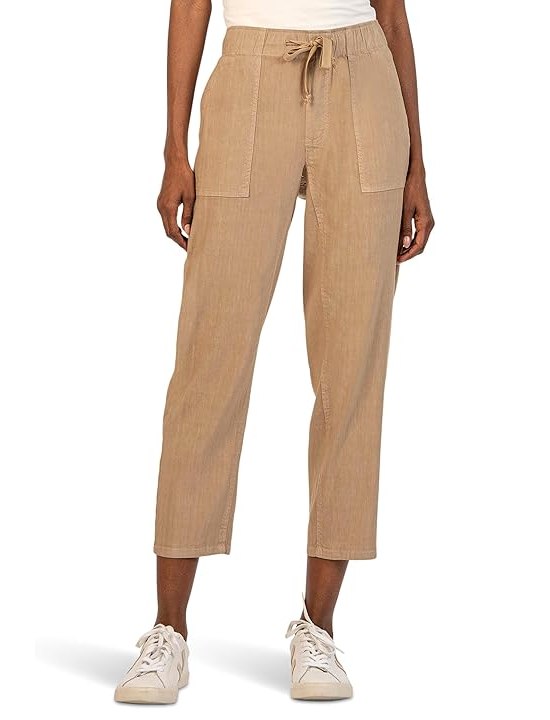 KUT from the Kloth Petite Rosalie - Drawstring Pants with Porkchop Pockets in Khaki Womens Jeans Khaki