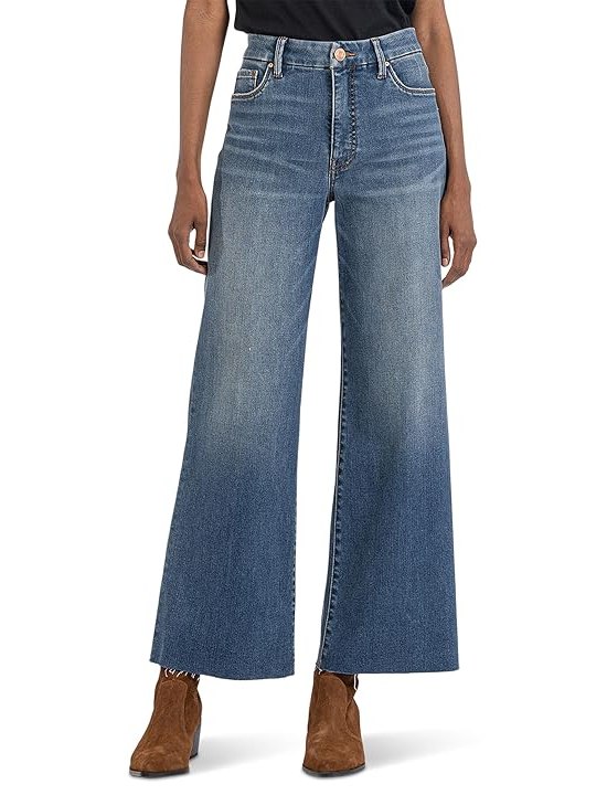 KUT from the Kloth Meg High-Rise Fab Ab Wide Leg Raw Hem in Milestone Womens Jeans Milestone