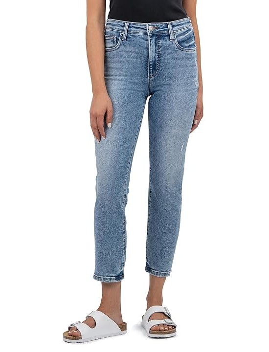 KUT from the Kloth Rachael High Rise Fab Ab Mom Regular Hem Womens Jeans Equality with Medium Base Wash