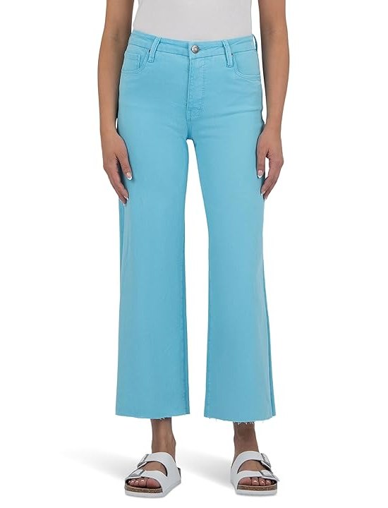 KUT from the Kloth Meg High-Rise Fab Ab Wide Leg Raw Hem Womens Jeans Capri Blue