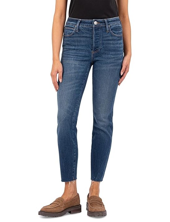 KUT from the Kloth Charlize High Rise Fab Ab Cigarette Leg-Raw Hem Womens Jeans Jubilant