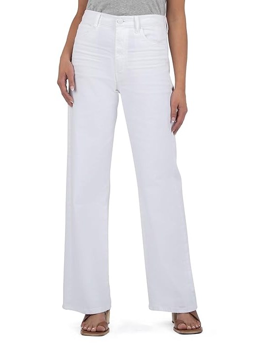 KUT from the Kloth Sienna High Rise Wide Leg-5 Pockets Womens Jeans Optic White