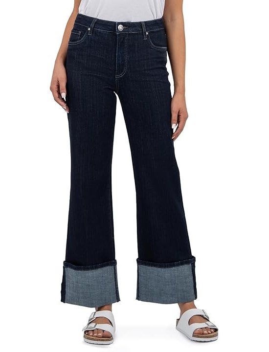 KUT from the Kloth Charlotte High Rise Fab Ab Wide Leg-Roll Up Womens Jeans Distinguished with Euro Base Wash