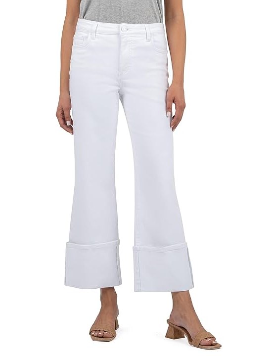 KUT from the Kloth Charlotte High Rise Fab Ab Wide Leg-Roll Up Womens Jeans Optic White